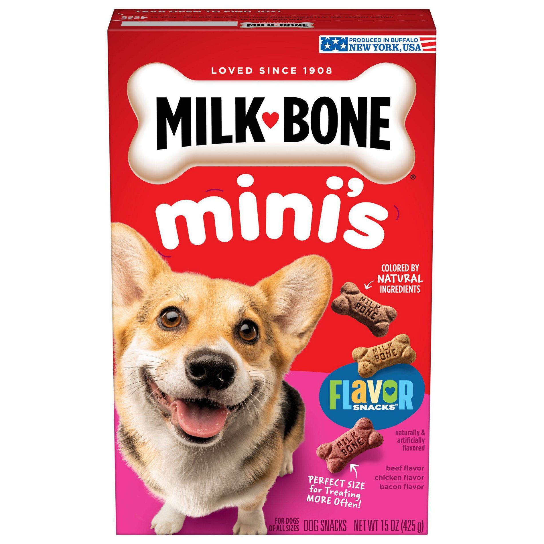 Milk-Bone Original Mini Dog Treats Biscuits with Beef, Chicken & Bacon Flavor Snacks - 15oz