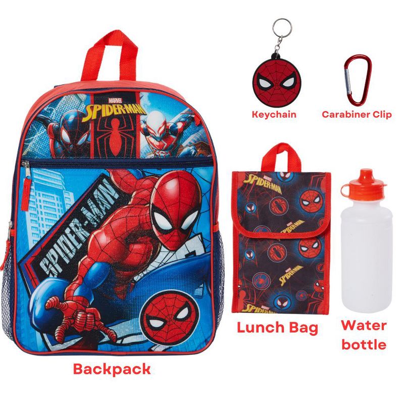 Marvel Spiderman Backpack Set for Kids, 16 inch with Lunch Bag and Water Bottle, 2 of 10