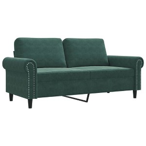 vidaXL Modern 2-Seater Sofa in Velvet Fabric with Densely Padded Seat and Armrests - Dark Green - 1 of 4