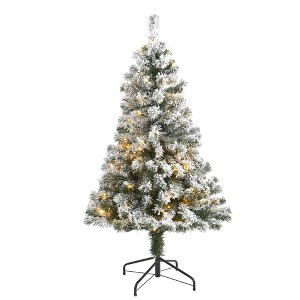 4ft Nearly Natural Pre-Lit LED Flocked West Virginia Fir Artificial Christmas Tree Clear Lights: Indoor Use, Easy Setup - 1 of 4