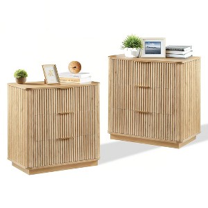 Kumasinova 3 Drawer Nightstand Set of 2,Wooden Night Stand with Curved Wave Design,Bedside Table for Living Room,Hallway,Bedroom Furniture - 1 of 4