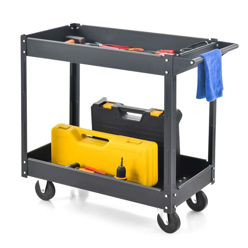 Costway 2-Tier Utility Cart Metal Service Cart Rolling Tool Storage Organizer with Handle, 1 of 9