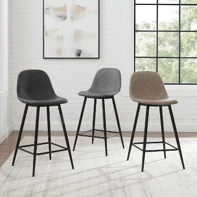Weston Distressed Black Faux Leather Counter Height Barstools, Set of 2