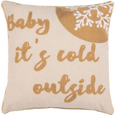 Cold Outside Pillow - Beige/Gold - 18" X 18" - Safavieh