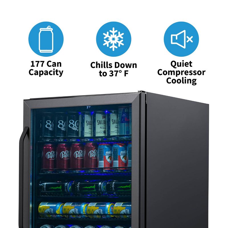 Newair 24" Built-in or Freestanding 177 Can Beverage Fridge with Precision Digital Thermostat, Adjustable Shelves, 2 of 12