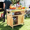 Outsunny Outdoor Grill Cart w/ Wheels and Storage Cabinets, Solid Wood Outdoor Kitchen Island w/ Stainless Steel Top, Integrated Hole - 3 of 4