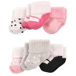 Luvable Friends Baby Girl Newborn and Baby Socks Set, Pink Black Shoes, 0-3 Months