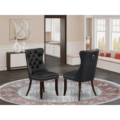 East West Furniture DAP2F23 Dallas Parson Kitchen Chairs - Button Tufted Nailhead Trim Beige Red faux Leather  Dining Chairs, Set of 2, linen white