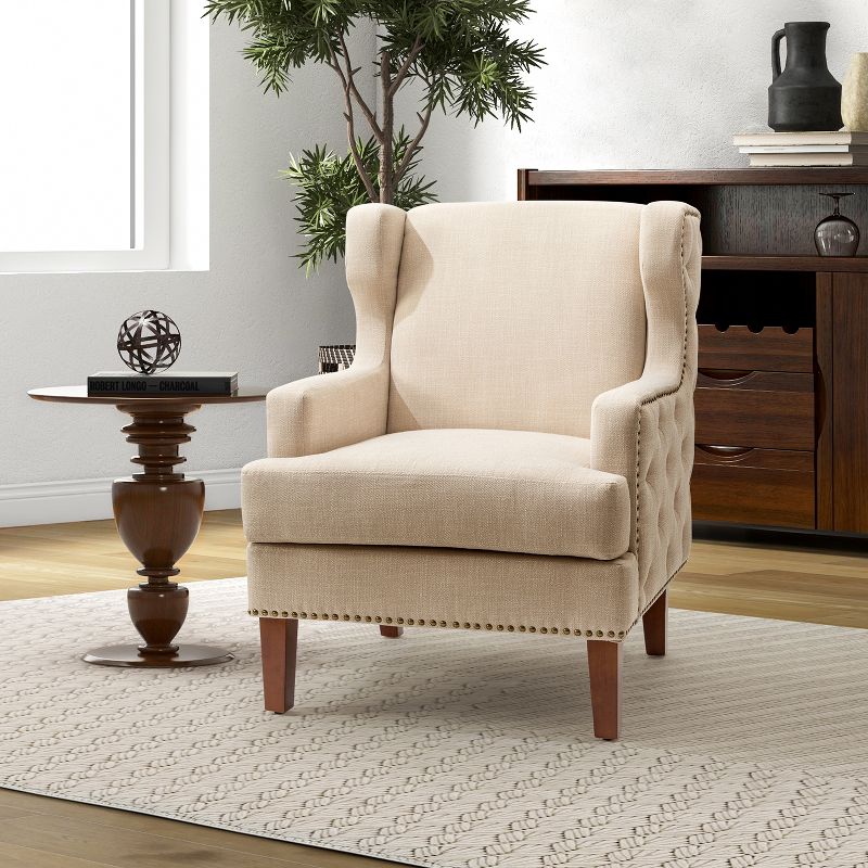 Gerald Armchair with Recessed Arms and Button-tufted Design| KARAT HOME, 1 of 11