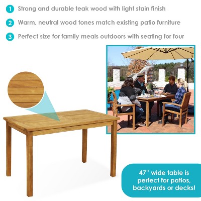 Elegant 47" Teak Wood Rectangular Outdoor Dining Table - Light Brown Finish