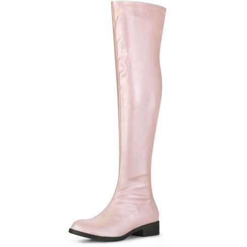 Allegra K Women s Zipped Low Block Heel Over Knee High Fashion Boots Pink 10 Target