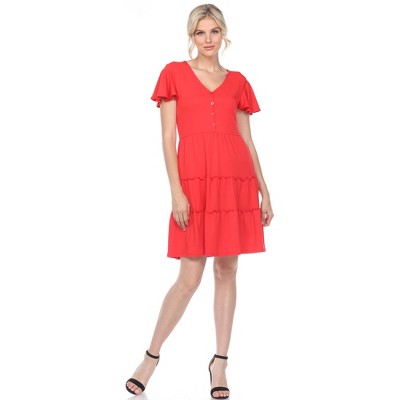 Women's Short Sleeve V-neck and Ruffle Sleeve Tiered Dress - White Mark