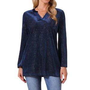 INSPIRE CHIC Women's Glitter Velvet V Neck Long Sleeves Sparkle Tunic Loose Party Blouse - 1 of 4