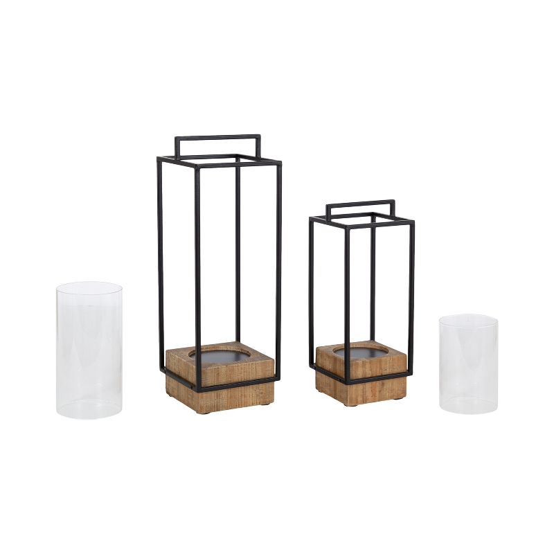 Kate and Laurel Brandt Rectangle Wood Candle Holder, 2 piece, Rustic Brown and Black, 5 of 11