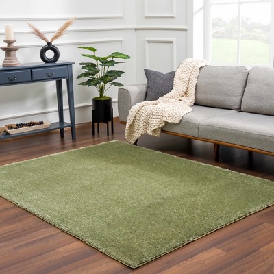 Heavenly Green Plush Shag Synthetic Rectangle Area Rug 2' x 3'