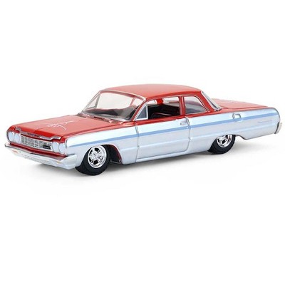 1964 Chevrolet Biscayne Lowrider Silver Metallic and Red Two-Tone 1/64 Scale Diecast Model Cars by Greenlight