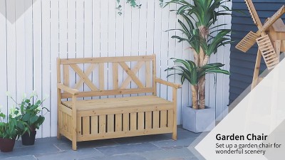 White Fir Wood Garden Storage Bench with Louvered Panels