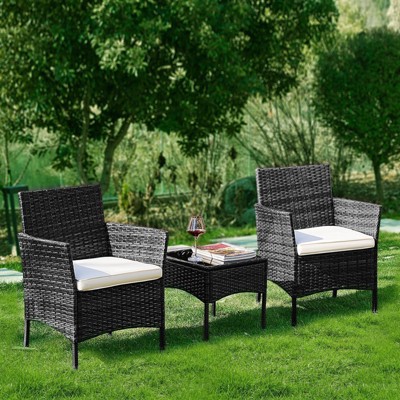 FURNIinspire Patio Dining Sets Patio Furniture Set 3 Pieces, Glass Table, Weaving Rattan Patio Chairs for Garden, Terrace, Black, 23"*22"*31.4"
