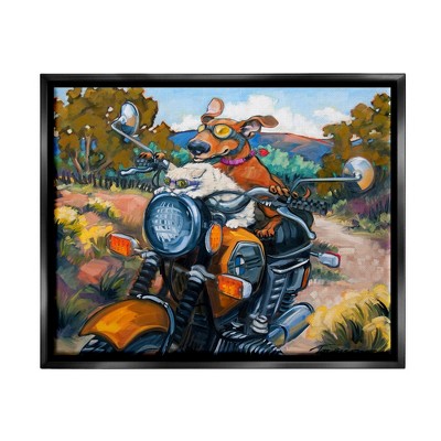 Stupell Industries Cat & Dog on Motorcycle Framed Floater Canvas Wall Art