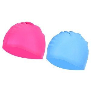 Unique Bargains Silicone Waterproof High-Stretch Adult Swimming Caps 2 Pcs - 1 of 4