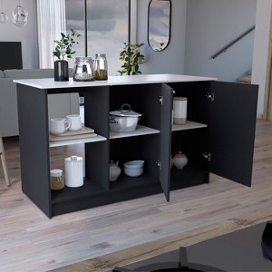 Vynxaria Kitchen Island with Spacious Top, Double Door Cabinet & Open Shelves - 1 of 4