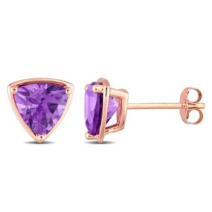 EVERLY JEWELRY | 14k Rose Gold 1 7/8 CT TGW Trilliant Amethyst Stud Earrings - 1 of 4