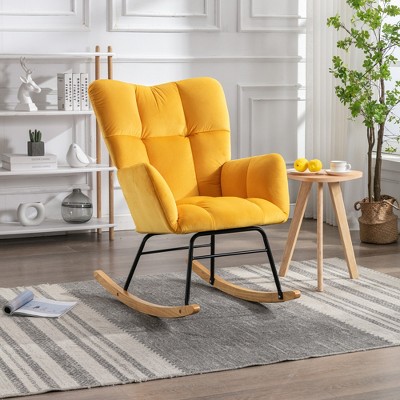 Modern Wood Tufted Velvet Upholstered Accent Rocking Chair, Yellow ...