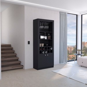 Gulches 4-Tier Black Wine Cabinet with Glass Holder and 10 Bottle Cubbies - 1 of 4