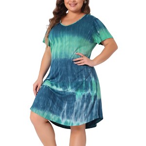 Agnes Orinda Women's Plus Size Tie Dye Trendy V Neck Round Hem Casual T-Shirt Dresses - 1 of 4