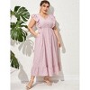 Clearlove Women's Summer Plus Size Dress Ruffle Cap Sleeveless V Neck Side Split Long Beach Maxi Dress - 3 of 4