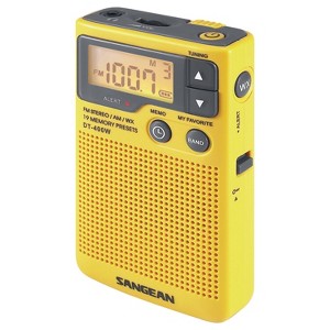 Sangean® DT-400W Portable AM/FM Pocket Digital Clock Radio with Weather Alert in Yellow - 1 of 4
