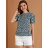 INSPIRE CHIC Women's Floral Summer Crew Neck Casual Shirred Short Sleeve Blouse - 3 of 4