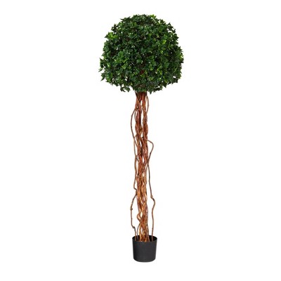 5.5' Indoor/Outdoor English Ivy Single Ball Artificial Topiary Tree with Natural Trunk - Nearly Natural