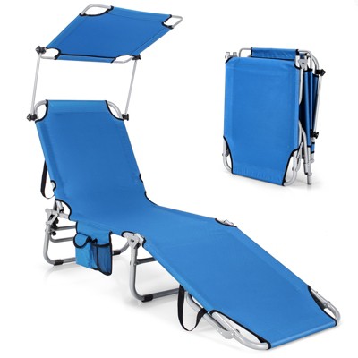 Tangkula Foldable Sun Shading Chaise Lounge Chair Adjustable Beach Recliner Black/Blue/Beige