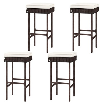 Tangkula 4PCS Rattan Barstools Patio Wicker Bar Height Chairs w/ Footrest