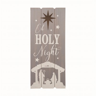 Transpac Wood White Christmas Holy Night Slat Decor