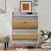 Narrow Shoe Cabinet with 2/3 Drawers, Slim Freestanding Shoe Storage Organizer with Wood Grain & White Finish, Hidden Entryway Rack with Top Shelf - 3 of 4