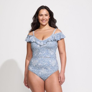 Lands' End Women's Pique Ruffle Tankini Top and High Waisted Bottom Swimsuit Set - 1 of 4