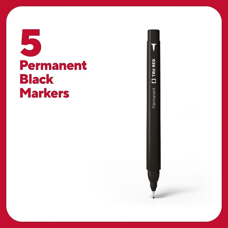 TRU RED Pen Permanent Markers Ultra Fine Tip Blk 5/Pack TR54525, 2 of 10