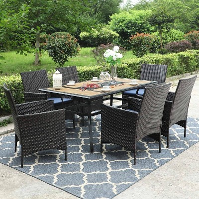 60"x37" Patio Dining Set with Rectangular Table & 6 PE Rattan Chairs - Captiva Designs