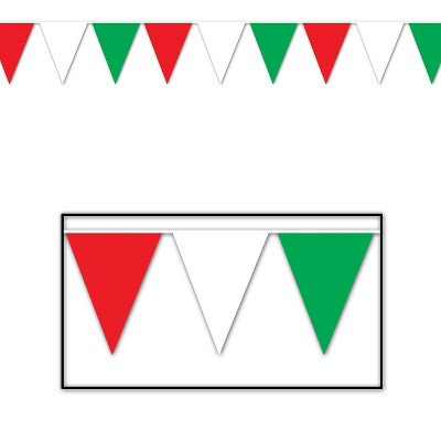 Beistle 10" x 12' Indoor/Outdoor Pennant Banner Red/White/Green 4/Pack 50707