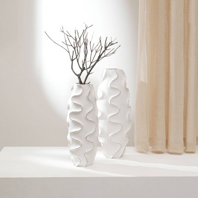 FURNIinspire Decorative Vases Handcrafted Flower Vase Table Vase Vintage Living Room Decor Home Plants Decoration, White, 6.25"*6.25"*17.5"