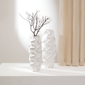 FURNIinspire Decorative Vases Handcrafted Flower Vase Table Vase Vintage Living Room Decor Home Plants Decoration, White, 6.25"*6.25"*17.5" - 1 of 4
