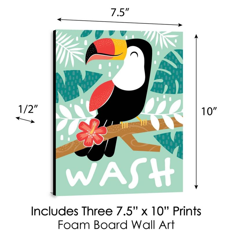 Big Dot of Happiness Calling All Toucans - Tropical Bird Kids Bathroom Rules Wall Art - 7.5 x 10 inches - Set of 3 Signs - Wash, Brush, Flush, 4 of 7