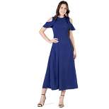 24seven Comfort Apparel Womens Ruffle Cold Shoulder A Line Maxi Dress