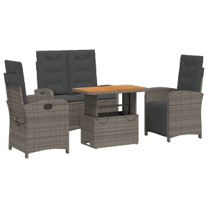 vidaXL 4-Piece Patio Dining Set - Adjustable Cushioned Gray Poly Rattan Furniture for Outdoor/Garden/Backyard Use - 1 of 4