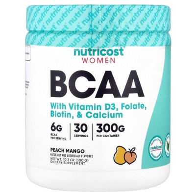 Nutricost Women, BCAA With Vitamin D3, Folate, Biotin, & Calcium, Peach Mango, 10.7 oz (300 g)
