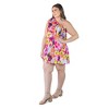 24seven Comfort Apparel Plus Size Pink and Yellow Floral Print One ShoulderRuffle Mini Dress - 2 of 4