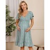 Women's Maternity Smocked Short Sleeve Summer Dress V Neck Boho Ruffle Casual Swing Midi Dress Baby Shower Photoshoot - 3 of 4