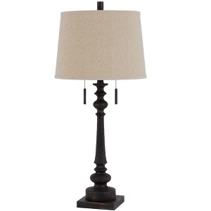 Cal Lighting 60W x 2 Torrington resin table lamp with pull chain switch and hardback linen shade - 1 of 4